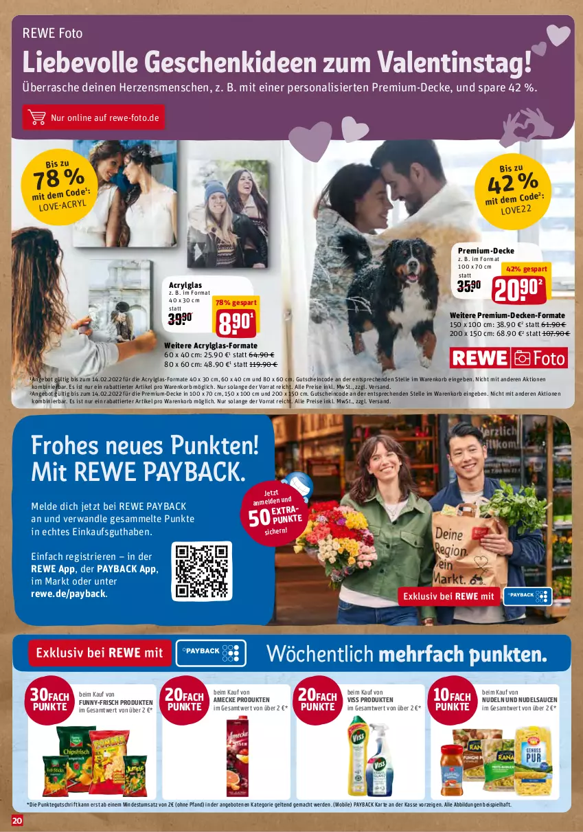 Aktueller Prospekt Rewe - Prospekte - von 17.01 bis 23.01.2022 - strona 20 - produkty: amecke, angebot, angebote, decke, eis, elle, erde, funny-frisch, gutschein, korb, LG, mac, nudel, nudeln, payback, Persona, reis, sauce, saucen, Ti