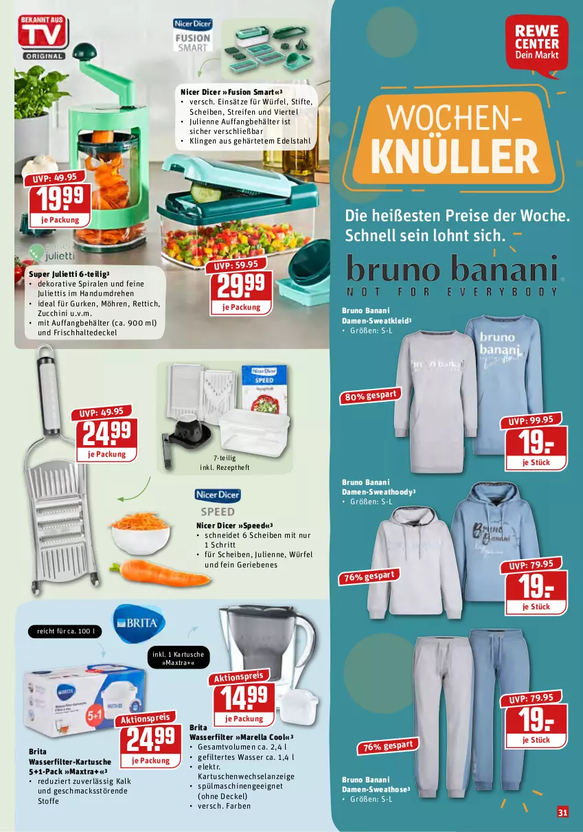 Aktueller Prospekt Rewe - Prospekte - von 17.01 bis 23.01.2022 - strona 31 - produkty: aktionspreis, Behälter, brita, bruno banani, decke, Deckel, edelstahl, eis, Elan, gurke, gurken, hose, kleid, mac, Maxtra, möhren, reifen, reis, rel, Rettich, rezept, spee, spülmaschinen, stifte, Sweathose, Sweatkleid, Ti, wasser, wasserfilter, würfel, zucchini