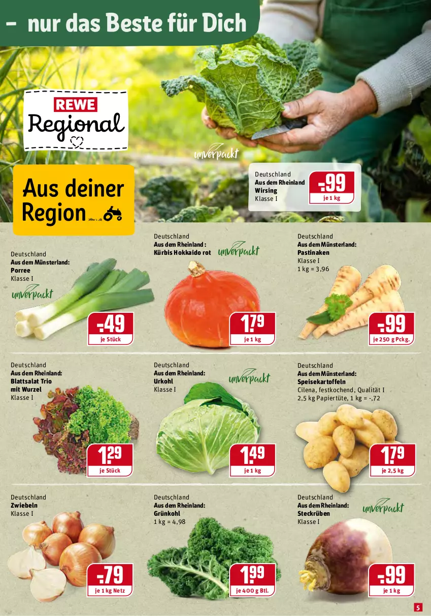 Aktueller Prospekt Rewe - Prospekte - von 17.01 bis 23.01.2022 - strona 5 - produkty: asti, eis, kartoffel, kartoffeln, Kürbis, papier, Papiertüte, salat, speisekartoffeln, Ti, Tüte, Wirsing, zwiebel, zwiebeln