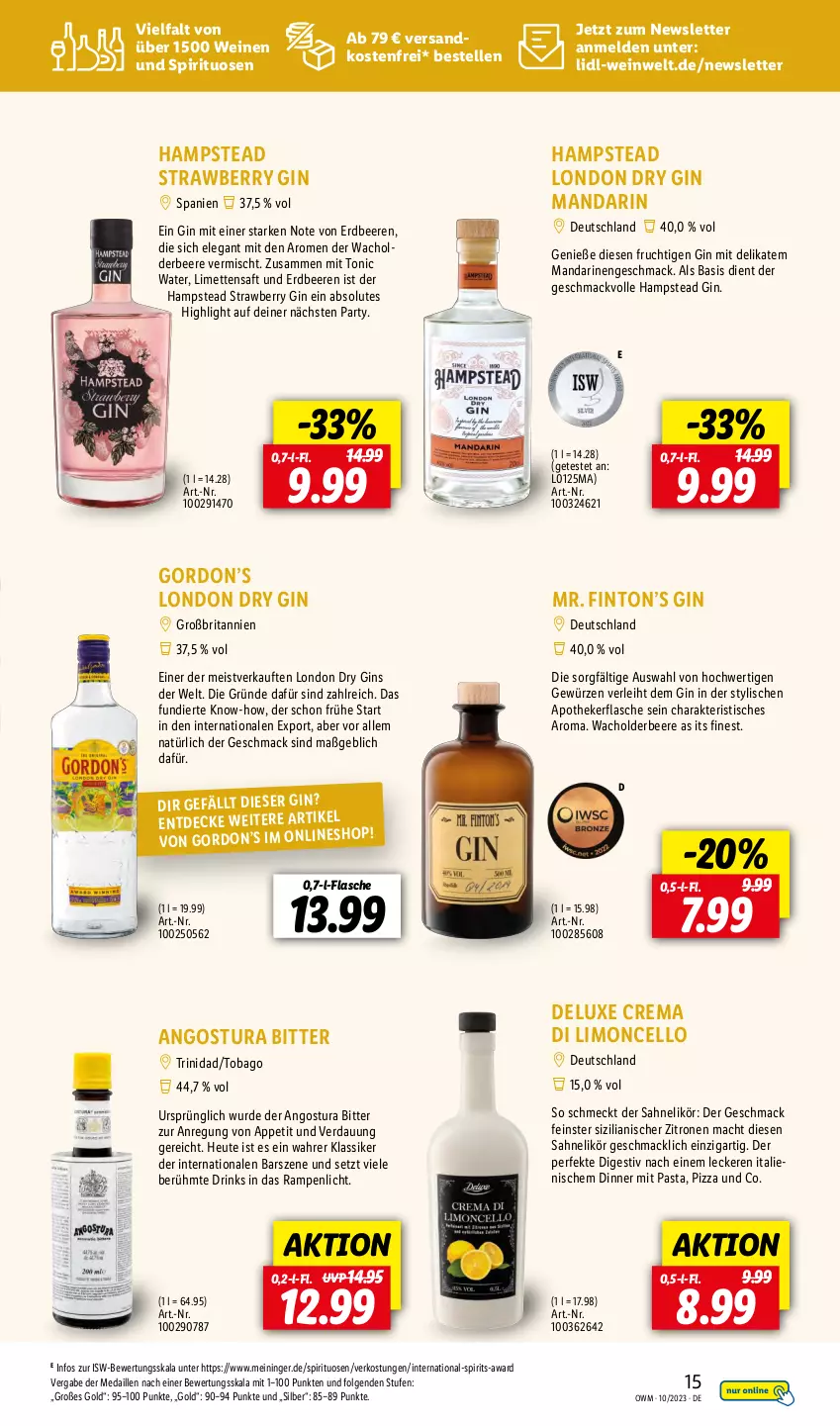 Aktueller Prospekt Lidl - Highlights in der Weinwelt - von 01.10 bis 31.10.2023 - strona 15 - produkty: Apotheke, beere, beeren, brita, decke, drink, drinks, dry gin, eis, elle, erdbeere, erdbeeren, flasche, frucht, gewürz, gin, gordon, Gordon’s, Heu, LG, likör, limette, limetten, limo, london dry, london dry gin, mac, mandarine, mandarinen, Mett, metten, ndk, pasta, pizza, saft, sahne, spirituosen, Ti, tisch, tonic, tonic water, versandkostenfrei, wein, weine, zitrone, zitronen