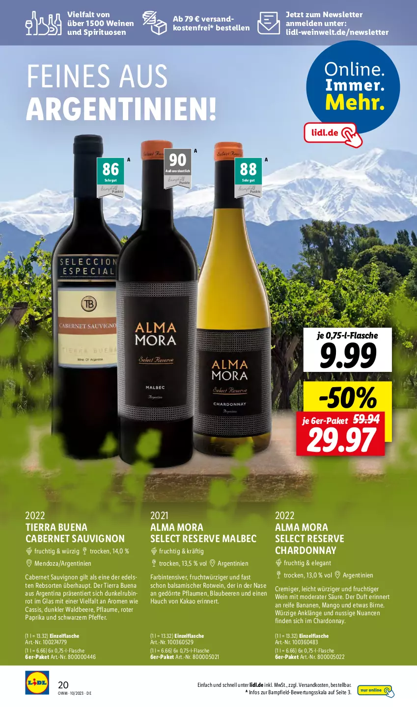 Aktueller Prospekt Lidl - Highlights in der Weinwelt - von 01.10 bis 31.10.2023 - strona 20 - produkty: balsam, banane, bananen, beere, beeren, Blaubeer, blaubeere, cabernet, cabernet sauvignon, cassis, chardonnay, elle, flasche, frucht, kakao, mango, Mode, ndk, Nuance, nuss, paprika, pfeffer, pflaume, pflaumen, rotwein, Rubin, sauvignon, spirituosen, Ti, versandkostenfrei, wein, weine