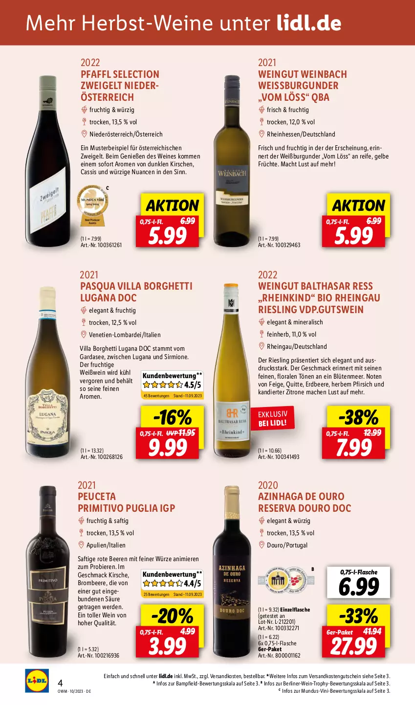 Aktueller Prospekt Lidl - Highlights in der Weinwelt - von 01.10 bis 31.10.2023 - strona 4 - produkty: beere, beeren, berliner, bier, Biere, bio, Blüte, brombeere, burgunder, cassis, eis, erdbeere, erde, flasche, frucht, früchte, gutschein, kirsch, kirsche, kirschen, mac, ndk, Nuance, pfirsich, primitivo, riesling, saft, Ti, wein, weine, Weißburgunder, Weißwein, zitrone, Zweigelt