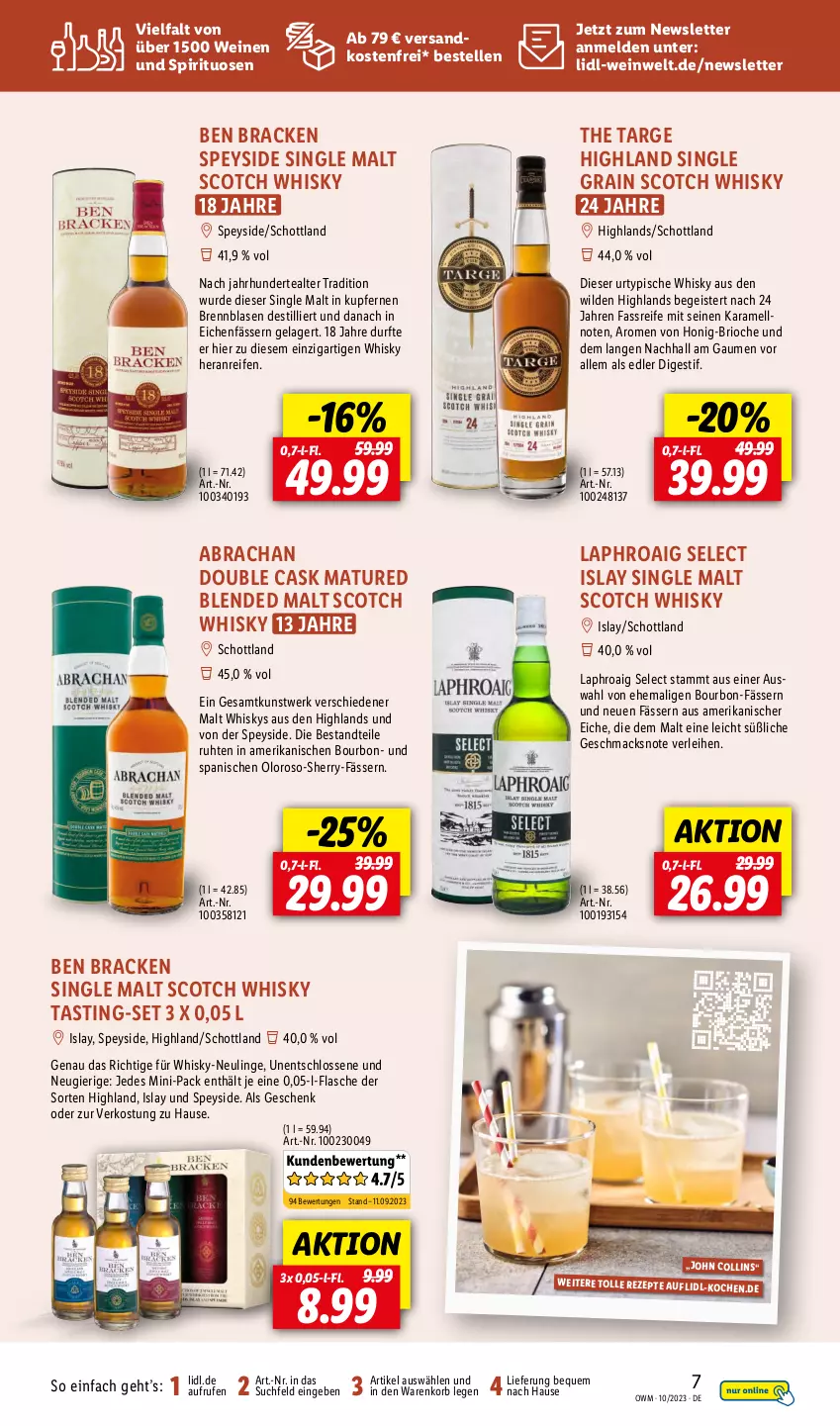 Aktueller Prospekt Lidl - Highlights in der Weinwelt - von 01.10 bis 31.10.2023 - strona 7 - produkty: asti, bourbon, eis, elle, flasche, honig, islay single malt, karamell, korb, laphroaig, mac, ndk, reifen, rezept, rezepte, schott, scotch, scotch whisky, single malt, spirituosen, Ti, urtyp, versandkostenfrei, wein, weine, whisky, Wild