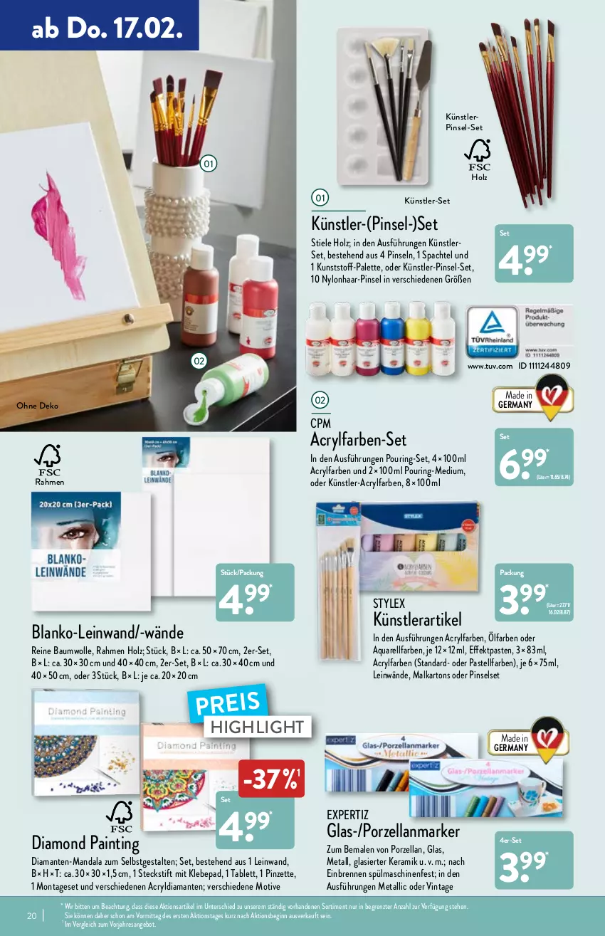 Aktueller Prospekt Aldi Nord - Aldi-Vorschau - von 14.02 bis 19.02.2022 - strona 20 - produkty: angebot, aqua, Bau, baumwolle, eis, expertiz, Germ, gin, Holz, Palette, Pinsel, Pinselset, Pinzette, reine baumwolle, reis, rel, resa, ring, spachtel, spülmaschinen, stylex, tablet, tablett, Ti, wolle, ZTE