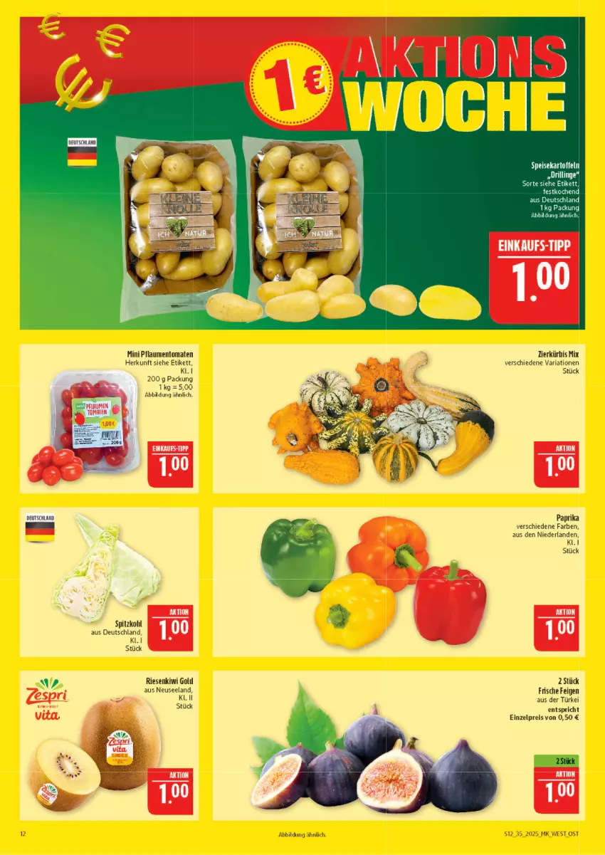 Aktueller Prospekt Marktkauf - Prospekt - von 24.08 bis 30.08.2025 - strona 12 - produkty: eis, Elan, Feigen, kartoffel, kartoffeln, kiwi, Kiwi Gold, Kürbis, paprika, pflaume, pflaumen, reis, Ria, speisekartoffeln, spitzkohl, Ti, tomate, tomaten