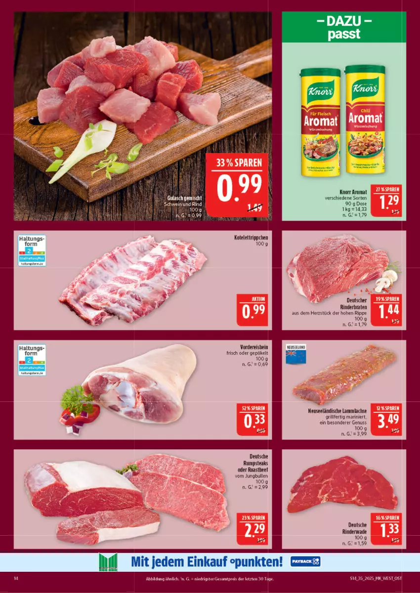 Aktueller Prospekt Marktkauf - Prospekt - von 24.08 bis 30.08.2025 - strona 14 - produkty: braten, eis, Elan, grill, jungbullen, knorr, kotelett, lachs, lamm, lammlachse, LG, nuss, reis, rind, rinder, rinderbraten, rum, rumpsteak, schwein, schwein und rind, steak, steaks, Ti, wein, ZTE