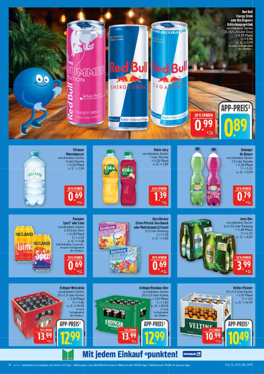 Aktueller Prospekt Marktkauf - Prospekt - von 24.08 bis 30.08.2025 - strona 26 - produkty: Alwa, auer, bier, bio, brause, burger, durstlöscher, eis, eistee, erdinger, flasche, frucht, jever, limo, limonade, mac, mineralwasser, Paula, paulaner, pfirsich, pils, pilsener, reis, Spezi, tee, Ti, veltins, veltins pilsener, vita, volvic, vöslauer, wasser