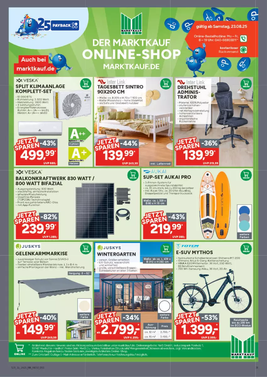 Aktueller Prospekt Marktkauf - Prospekt - von 24.08 bis 30.08.2025 - strona 31 - produkty: akku, bett, drehstuhl, eis, Garten, Holz, Kette, kraft, massivholz, Ria, Samsung, Schal, shimano, Sofa, stuhl, Tagesbett, Ti, uhr