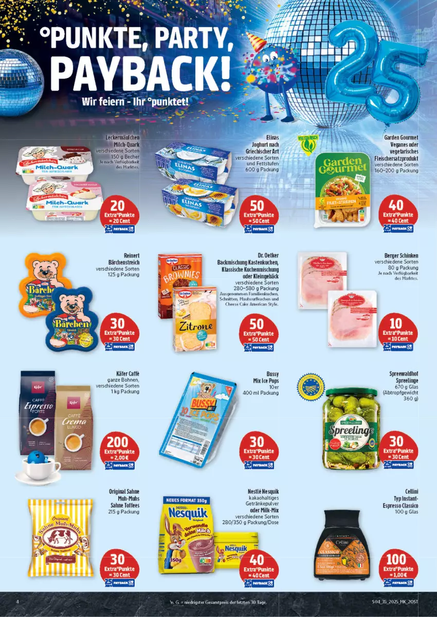 Aktueller Prospekt Marktkauf - Prospekt - von 24.08 bis 30.08.2025 - strona 4 - produkty: backmischung, ball, Berger, bohne, bohnen, caffe, classico, Dr. Oetker, eier, eis, espresso, garden gourmet, gin, joghur, käfer, Kastenkuchen, kuchen, milch, nesquik, quark, reinert, reis, sahne, schinken, schnitten, spreewaldhof, Vegeta, ZTE