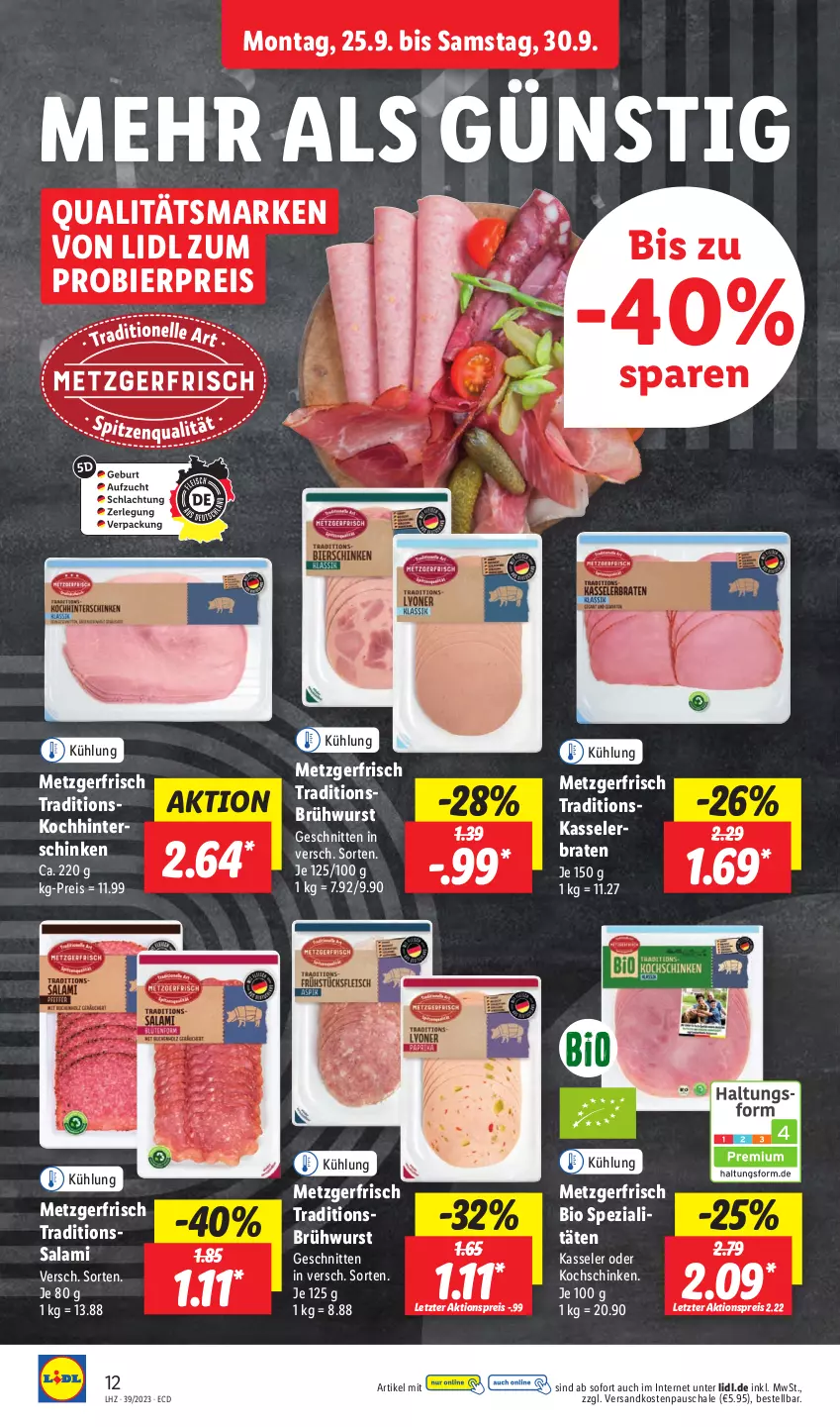 Aktueller Prospekt Lidl - Aktionsprospekt - von 25.09 bis 30.09.2023 - strona 16 - produkty: aktionspreis, bier, bio, braten, Brühwurst, eis, hinterschinken, kasseler, Kasselerbraten, kochschinken, ndk, reis, salami, Schal, Schale, schinken, schnitten, Spezi, Ti, wurst, ZTE