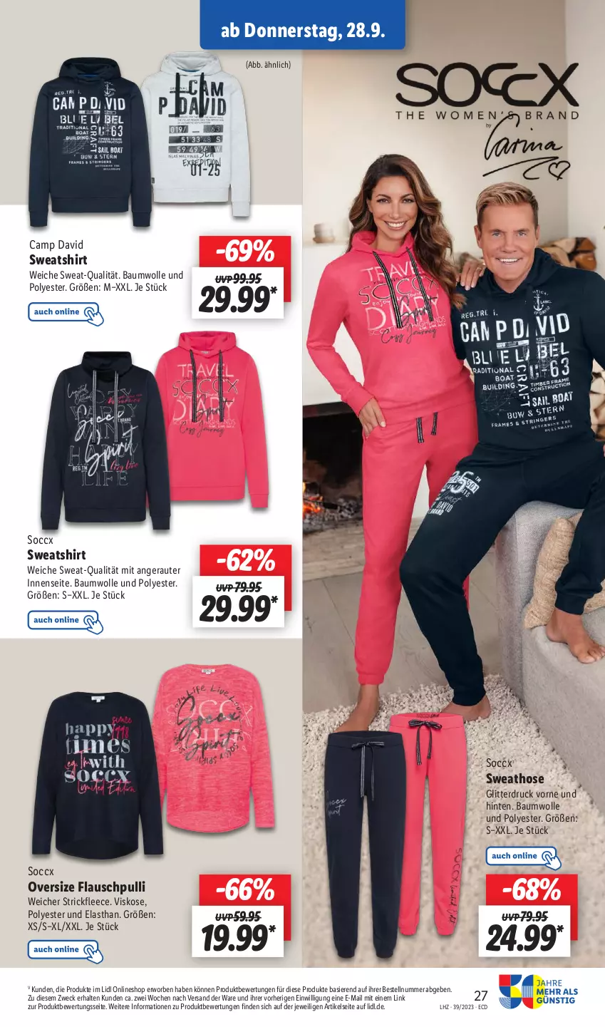 Aktueller Prospekt Lidl - Aktionsprospekt - von 25.09 bis 30.09.2023 - strona 35 - produkty: Bau, baumwolle, hose, HP, Pulli, shirt, Sweathose, Sweatshirt, Ti, weck, wolle