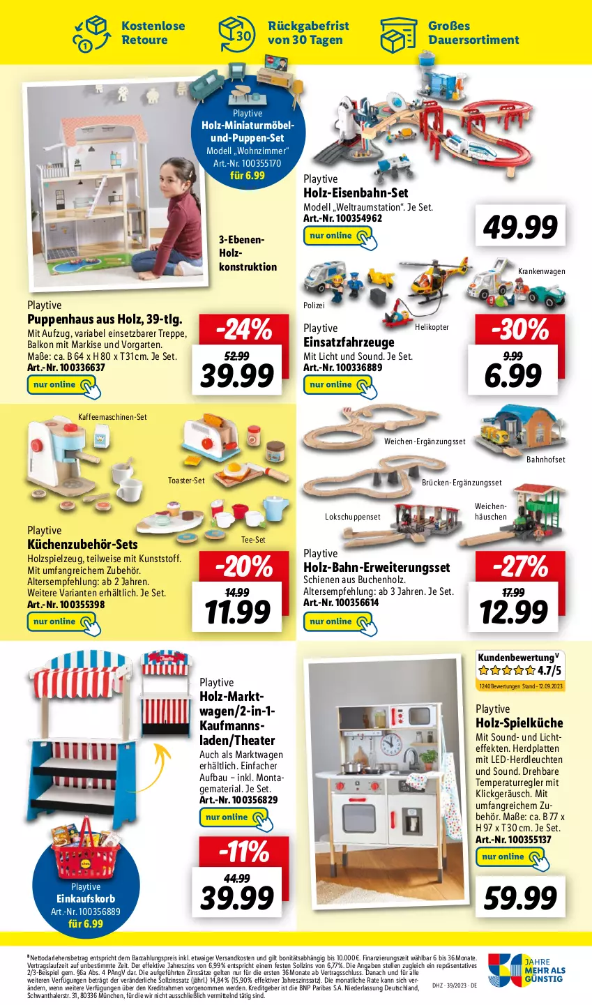 Aktueller Prospekt Lidl - Aktionsprospekt - von 25.09 bis 30.09.2023 - strona 47 - produkty: auer, Bau, buch, dell, einkaufskorb, eis, Eisenbahn, elle, erde, Garten, Helikopter, Holz, kaffee, kaffeemaschine, Kaufmanns, korb, küche, Küchen, latte, Leuchte, leuchten, LG, möbel, Mode, ndk, Puppe, reis, Ria, rwe, Spielküche, spielzeug, tee, Thea, Ti, toast, toaster