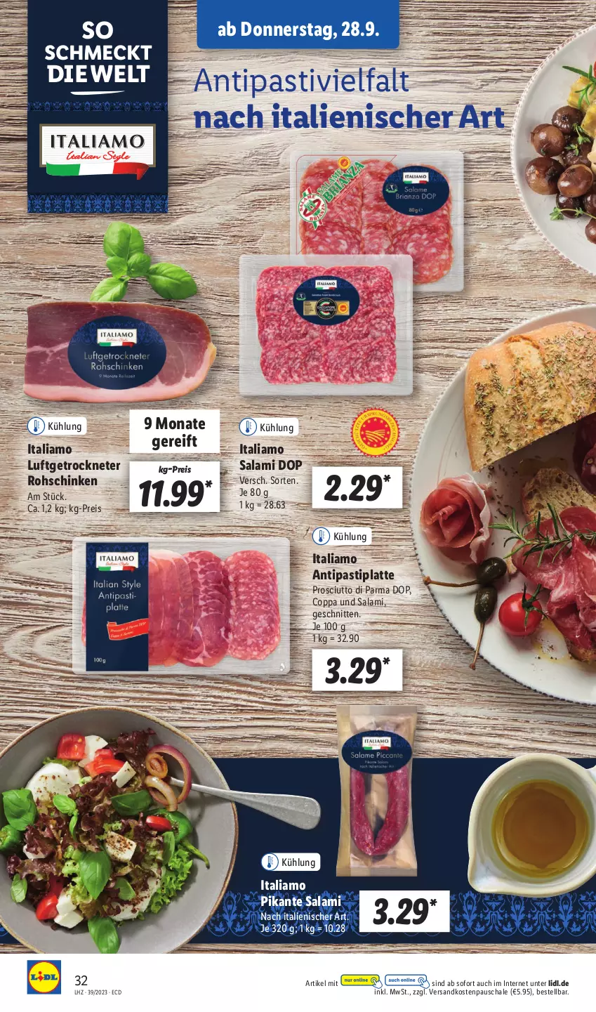 Aktueller Prospekt Lidl - Aktionsprospekt - von 25.09 bis 30.09.2023 - strona 48 - produkty: antipasti, asti, eis, italiamo, latte, ndk, prosciutto, Prosciutto di Parma, reis, rohschinken, salami, Schal, Schale, schinken, schnitten, Ti