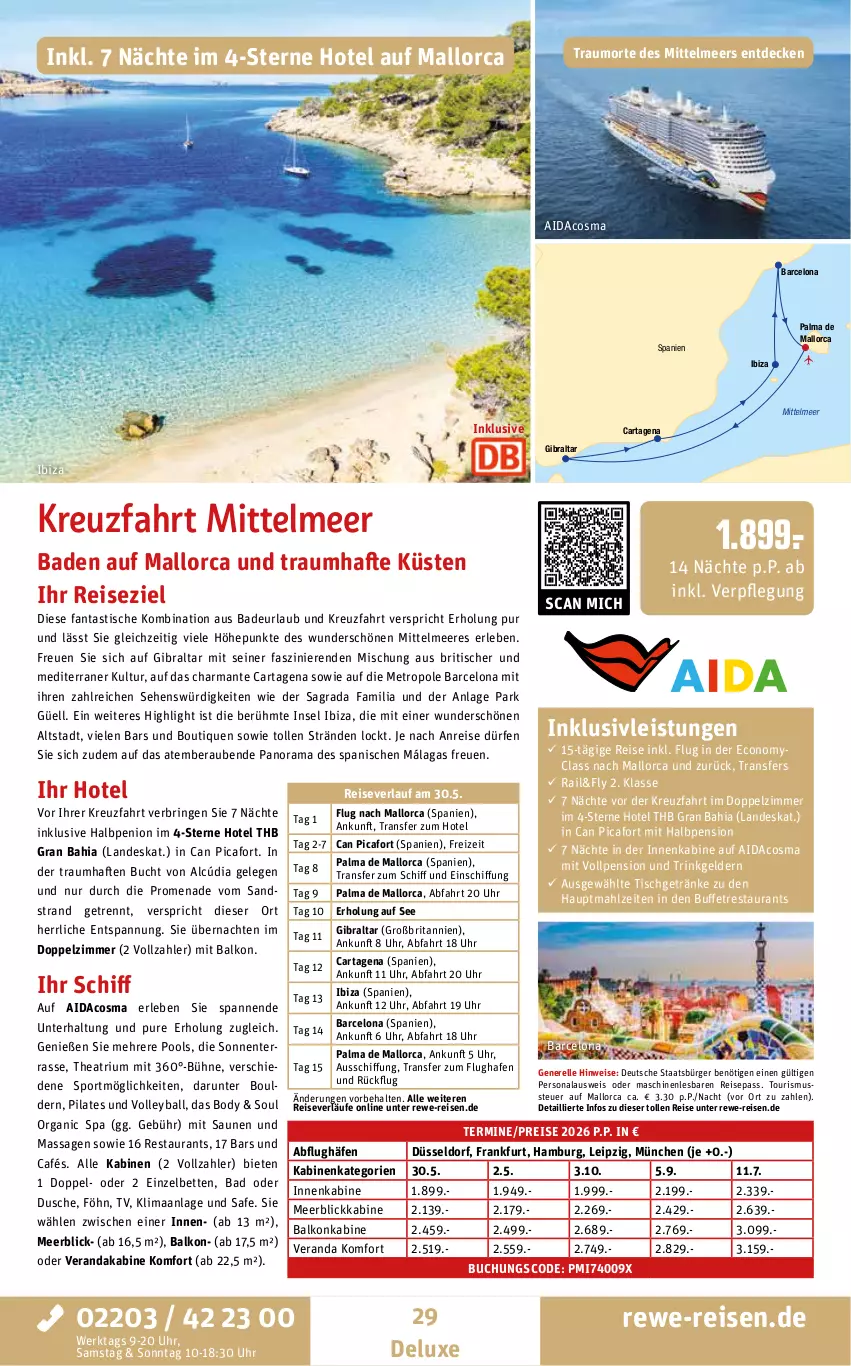 Aktueller Prospekt Rewe Reisen - Reiseprospekt - von 24.10 bis 26.12.2025 - strona 29 - produkty: asti, Bad, balkonkabine, ball, bett, Betten, body, brita, buch, decke, dusche, eis, elle, ente, fanta, getränk, getränke, harman, inklusivleistungen, meerblickkabine, Metro, Persona, pool, rama, reis, reiseverlauf, rel, ring, Sport, Thea, Ti, tisch, uhr