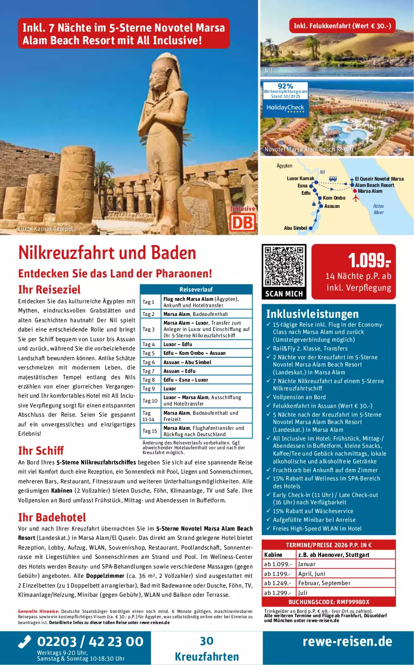 Aktueller Prospekt Rewe Reisen - Reiseprospekt - von 24.10 bis 26.12.2025 - strona 30 - produkty: alkohol, alkoholfreie getränke, angebot, angebote, Bad, Badewanne, bett, Betten, buch, decke, dusche, eis, elle, ente, erde, frucht, getränk, getränke, inklusivleistungen, kaffee, korb, kreuzfahrten, Laufen, leine, Liege, Liegestühl, mars, Mode, pool, pril, reis, reiseverlauf, rel, rezept, ring, schirme, sim, snack, snacks, sonnenschirm, spee, Stühl, tee, Ti, tisch, uhr, Wanne