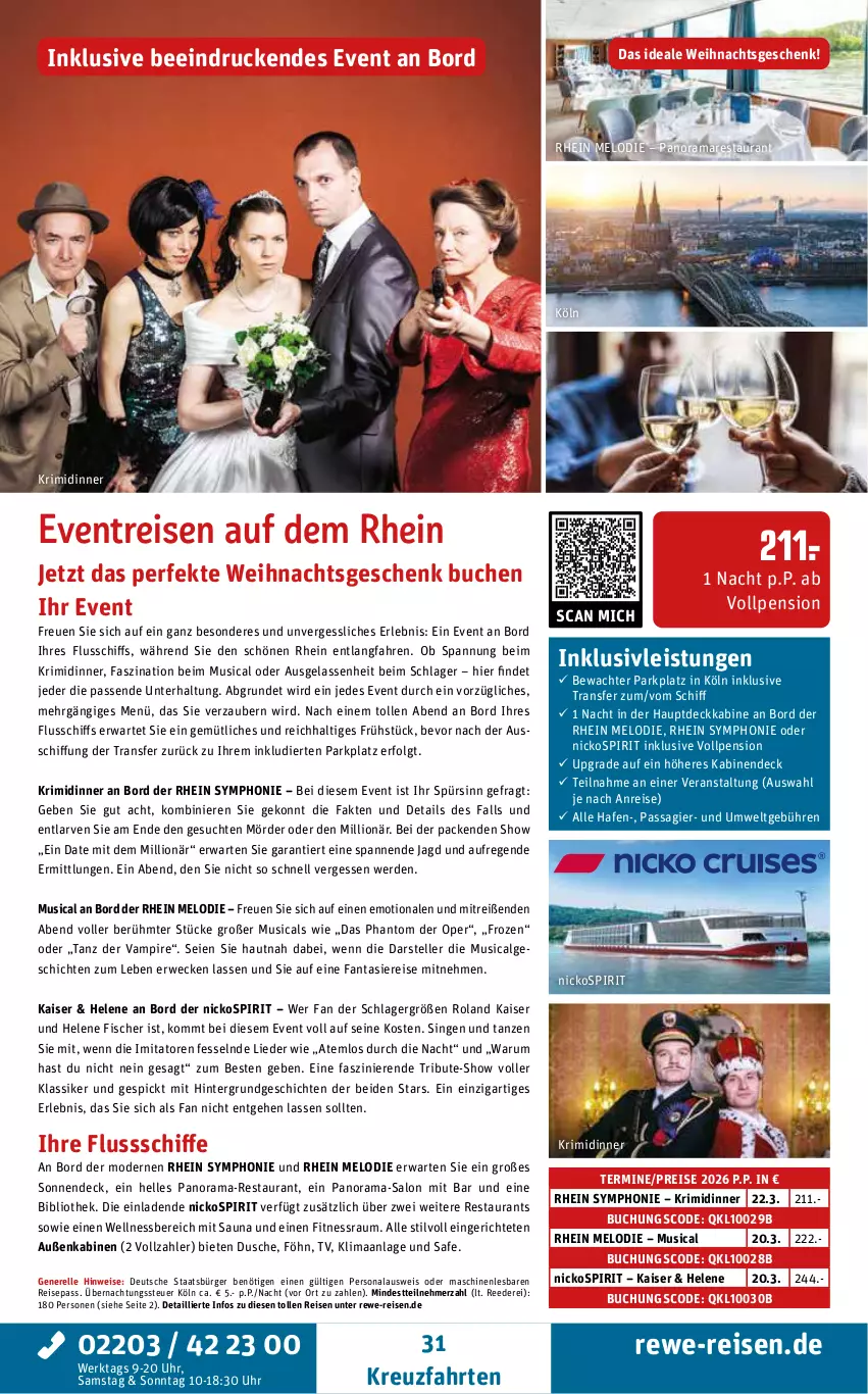 Aktueller Prospekt Rewe Reisen - Reiseprospekt - von 24.10 bis 26.12.2025 - strona 31 - produkty: buch, dusche, eis, elle, erde, fanta, fisch, fische, Fischer, inklusivleistungen, Kaiser, kreuzfahrten, LG, lion, Mode, Persona, rama, reis, rel, rum, rwe, teller, Ti, uhr, weck, wellnessbereich
