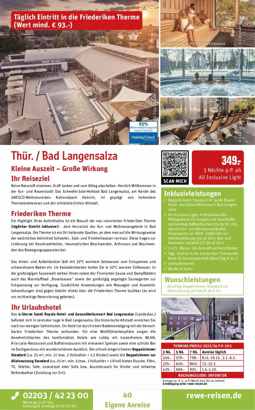 Aktueller Prospekt Rewe Reisen - Reiseprospekt - von 24.10 bis 26.12.2025 - strona 40 - produkty: angebot, angebote, axe, Bad, Bademantel, bier, buch, Couch, drink, drinks, dusche, eis, Elan, elle, erde, Garten, Gesundheit, gsw, Heu, inklusivleistungen, kaffee, Kinder, kosmetik, kraft, kuchen, kurtaxe, leine, LG, Mantel, natur, rama, reis, rel, rosen, salat, salz, Schal, sessel, snack, Sofa, suppe, suppen, telefon, Ti, tisch, uhr, usb, wasser, wein