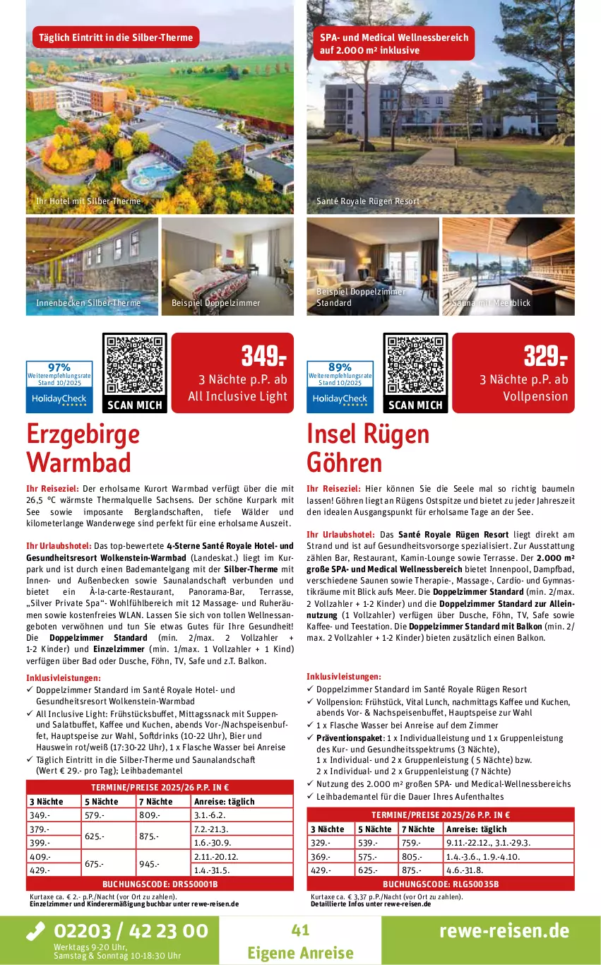 Aktueller Prospekt Rewe Reisen - Reiseprospekt - von 24.10 bis 26.12.2025 - strona 41 - produkty: angebot, angebote, asti, auer, axe, Bad, Bademantel, Bau, bier, buch, drink, drinks, dusche, eis, elle, flasche, Gesundheit, inklusivleistungen, innenpool, kaffee, Kamin, Kinder, kuchen, kurtaxe, LG, Mantel, pool, rama, reis, rum, rwe, sac, salat, SANTE, snack, Spektrum, Spezi, suppe, suppen, tee, Ti, uhr, vita, wasser, wein, wellnessbereich
