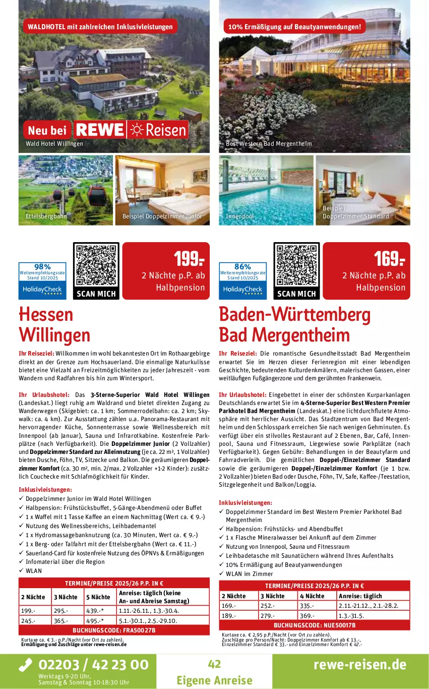 Aktueller Prospekt Rewe Reisen - Reiseprospekt - von 24.10 bis 26.12.2025 - strona 42 - produkty: Alwa, auer, axe, Bad, Bademantel, Bank, bett, Brei, buch, Couch, dusche, eis, ente, Fahrrad, flasche, Gesundheit, inklusivleistungen, innenpool, kaffee, Kinder, küche, kurtaxe, Liege, Mantel, mineralwasser, natur, Parka, pool, rama, reis, Ria, rum, rwe, Sport, Tasche, tasse, tee, Ti, tisch, tücher, uhr, wasser, wein, wellnessbereich, Weste