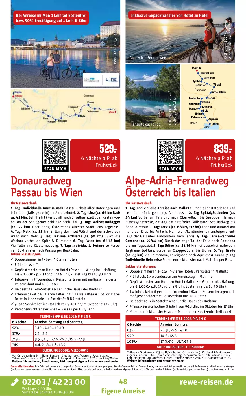 Aktueller Prospekt Rewe Reisen - Reiseprospekt - von 24.10 bis 26.12.2025 - strona 48 - produkty: auer, auto, axe, buch, cola, E-Bike, eis, elle, Engel, erde, Fahrrad, GPS, Handy, inklusivleistungen, kaffee, LG, Oppo, reis, reiseverlauf, rel, Ria, sattel, Sport, Tasche, tasse, Ti, torte, uhr