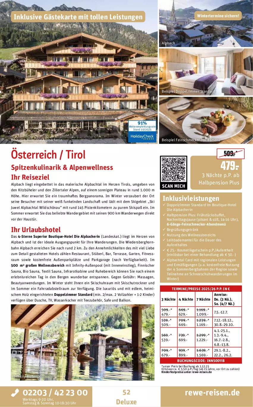 Aktueller Prospekt Rewe Reisen - Reiseprospekt - von 24.10 bis 26.12.2025 - strona 52 - produkty: auer, aust, axe, Bad, Bademantel, bett, bio, buch, dusche, eis, Fahrrad, feinschmecker, Garten, getränk, gutschein, Holz, inklusivleistungen, Kinder, Kocher, kosmetik, Mantel, pool, rama, reis, rwe, tee, Ti, Trockner, uhr, wasser, wasserkocher, wellnessbereich, Wild