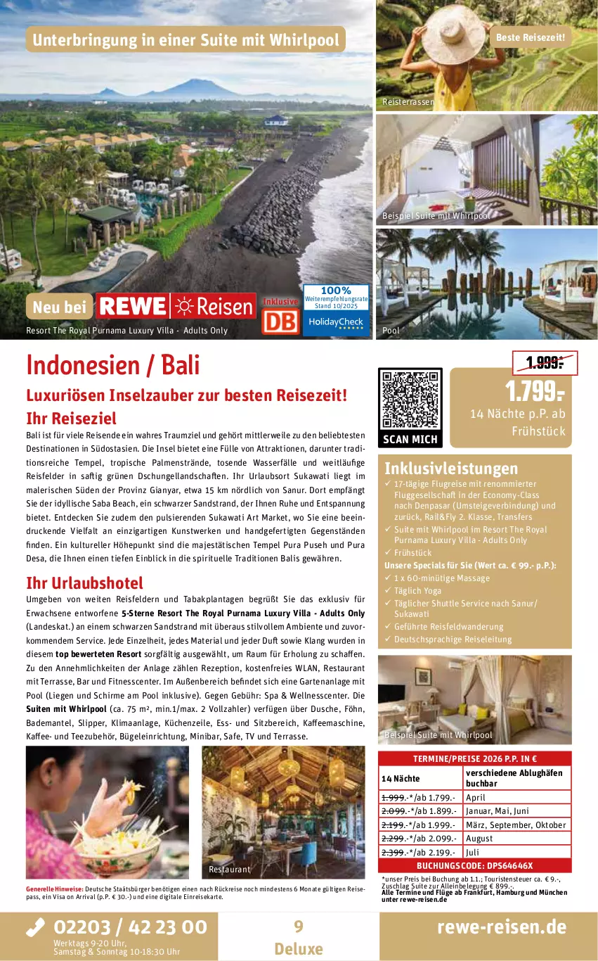 Aktueller Prospekt Rewe Reisen - Reiseprospekt - von 24.10 bis 26.12.2025 - strona 9 - produkty: Bad, Bademantel, buch, bügel, decke, deutschsprachige reiseleitung, dusche, eis, elle, ente, Garten, inklusivleistungen, kaffee, kaffeemaschine, küche, Küchen, Küchenzeile, Liege, Mantel, pool, pril, reis, rel, rezept, Ria, ring, rwe, saft, schirme, slip, Slipper, tee, Ti, tisch, uhr, wasser, Whirlpool, Yo