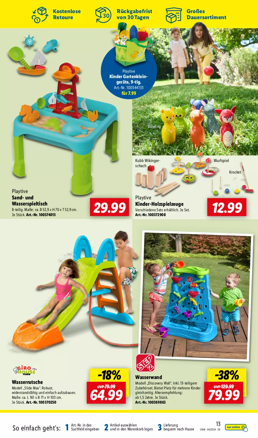 Aktueller Prospekt Lidl - Aktuelle Onlineshop-Highlights - von 01.06 bis 30.06.2024 - strona 13 - produkty: auer, Bau, dell, Garten, Holz, Kinder, korb, LG, Mode, Spieltisch, spielzeug, Ti, tisch, wasser, wasserrutsche