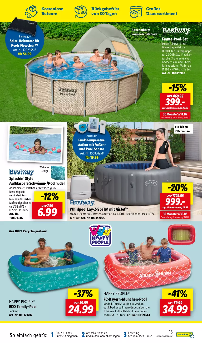 Aktueller Prospekt Lidl - Aktuelle Onlineshop-Highlights - von 01.06 bis 30.06.2024 - strona 15 - produkty: abdeckplane, auer, ball, bestway, Clin, dell, Fußball, korb, Mode, nudel, pool, recyclingmaterial, Ria, sonnenschutz, tee, Ti, usb, wasser, Whirlpool