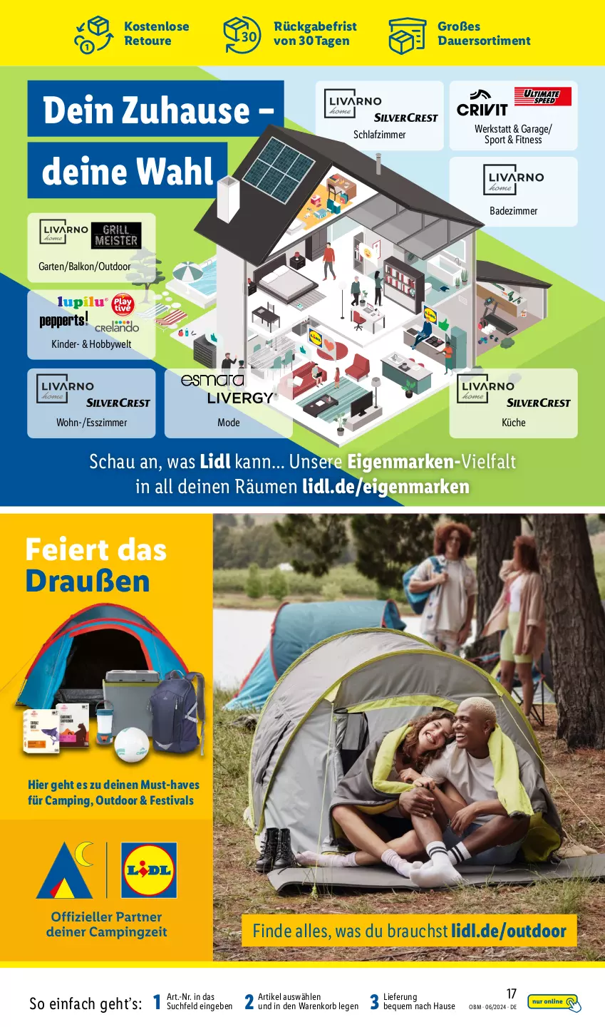 Aktueller Prospekt Lidl - Aktuelle Onlineshop-Highlights - von 01.06 bis 30.06.2024 - strona 17 - produkty: auer, Bad, eier, Esszimmer, Garten, Hobby, Kinder, korb, küche, Mode, Rauch, schlafzimmer, Sport, Ti