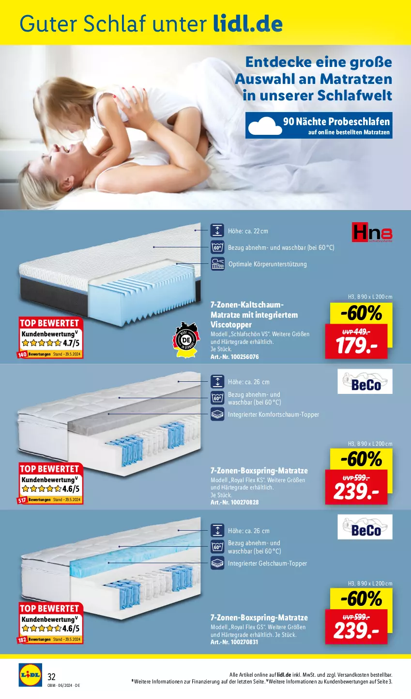 Aktueller Prospekt Lidl - Aktuelle Onlineshop-Highlights - von 01.06 bis 30.06.2024 - strona 32 - produkty: decke, dell, kaltschaummatratze, matratze, matratzen, Mode, ndk, ring, Schaummatratze, Ti, topper, ZTE