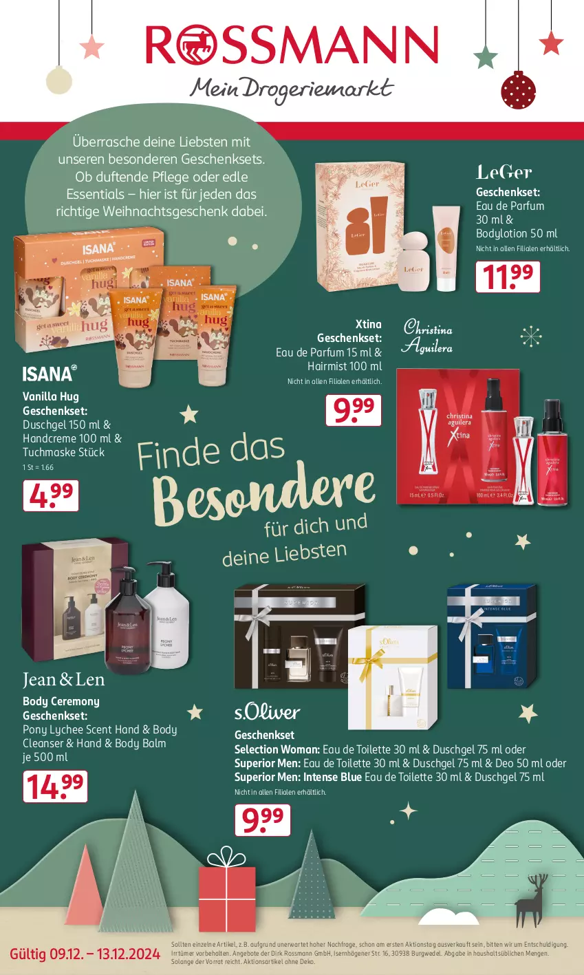 Aktueller Prospekt Rossmann - Prospekte - von 09.12 bis 13.12.2024 - strona 1 - produkty: angebot, angebote, body, bodylotion, creme, deo, duschgel, Eau de parfum, eau de parfum 30 ml, eau de toilette, eau de toilette 30 ml, geschenkset, handcreme, Lotion, Maske, parfum, Ti, tuc, tuchmaske, wedel