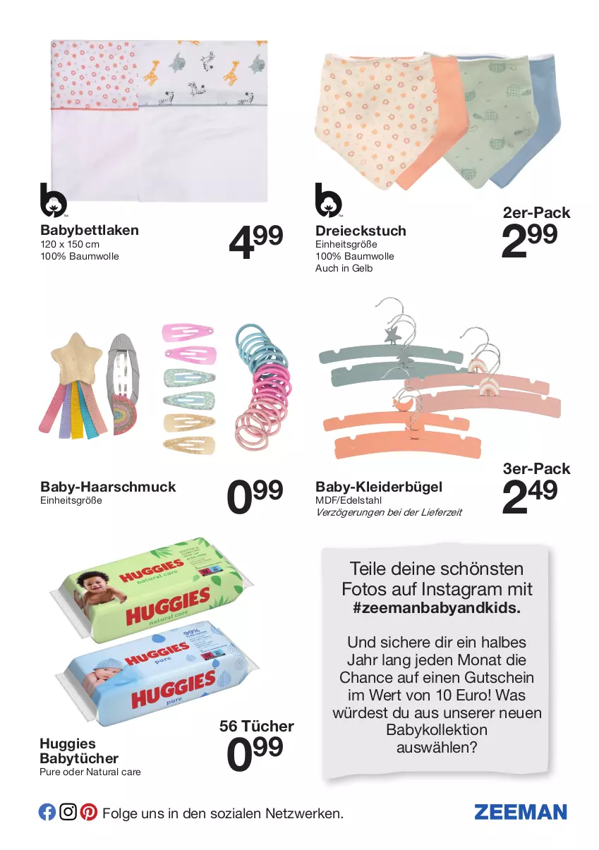 Aktueller Prospekt Zeeman - Prospekte - von 19.02 bis 25.02.2022 - strona 6 - produkty: Bau, baumwolle, bett, bügel, Dreieckstuch, edelstahl, gutschein, Haarschmuck, Huggies, kleid, kleider, kleiderbügel, LG, natur, natura, ndk, Schmuck, Ti, tuc, tücher, wolle