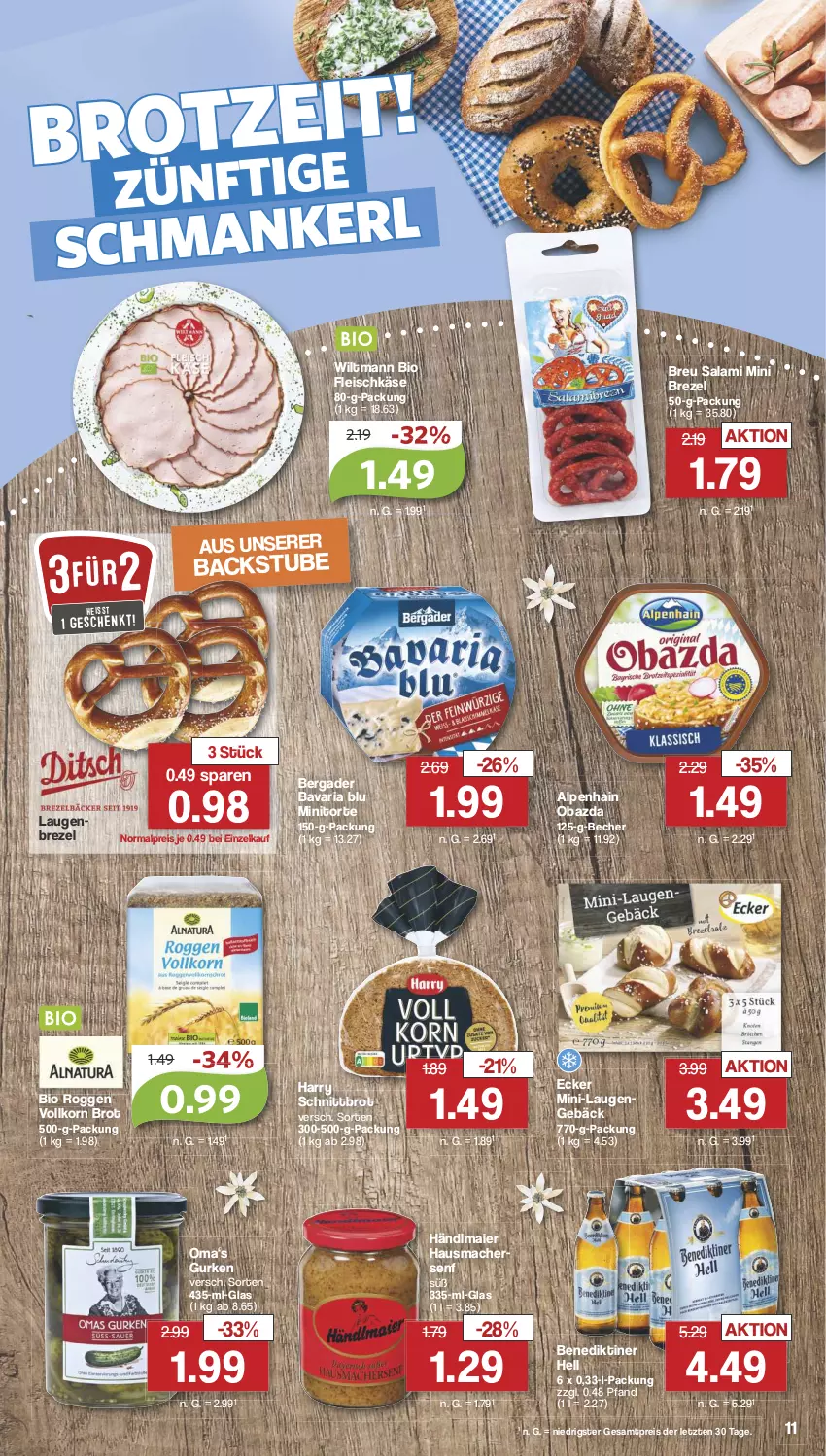 Aktueller Prospekt Famila - Prospekte - von 12.08 bis 17.08.2024 - strona 13 - produkty: Alpenhain, bavaria blu, Becher, Benediktiner, bergader, bio, brezel, brot, eis, fleisch, fleischkäse, gurke, gurken, händlmaier, Hausmacher, Käse, korn, Laugenbrezel, mac, obazda, reis, Ria, salami, Schnittbrot, senf, stube, Ti, torte, wiltmann, ZTE