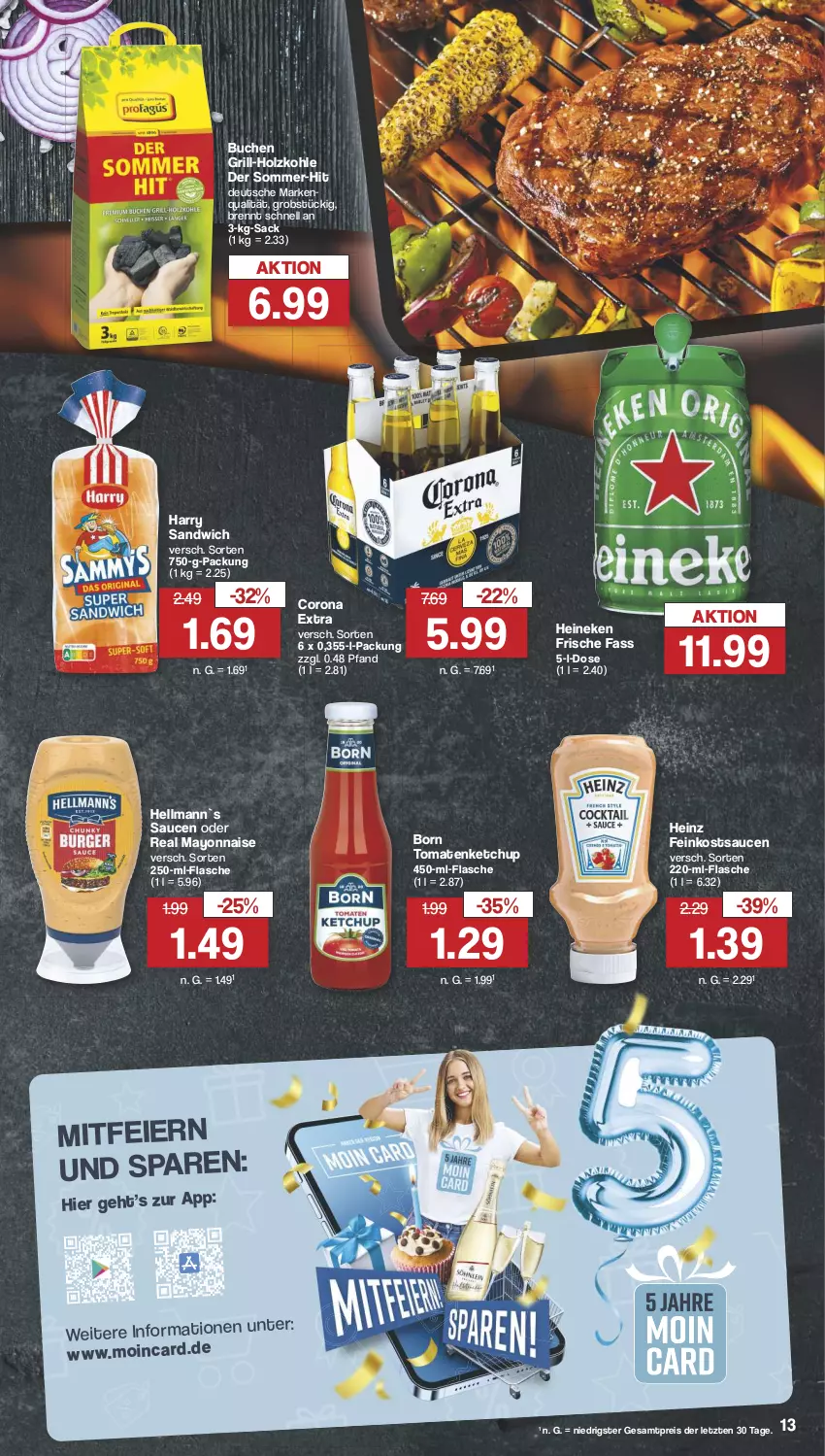 Aktueller Prospekt Famila - Prospekte - von 12.08 bis 17.08.2024 - strona 15 - produkty: buch, corona, corona extra, eier, eis, feinkost, flasche, grill, grill-holzkohle, heineken, heinz, Holz, holzkohle, ketchup, mayonnaise, obst, reis, sac, sandwich, sauce, saucen, Ti, tomate, tomaten, tomatenketchup, Yo, ZTE