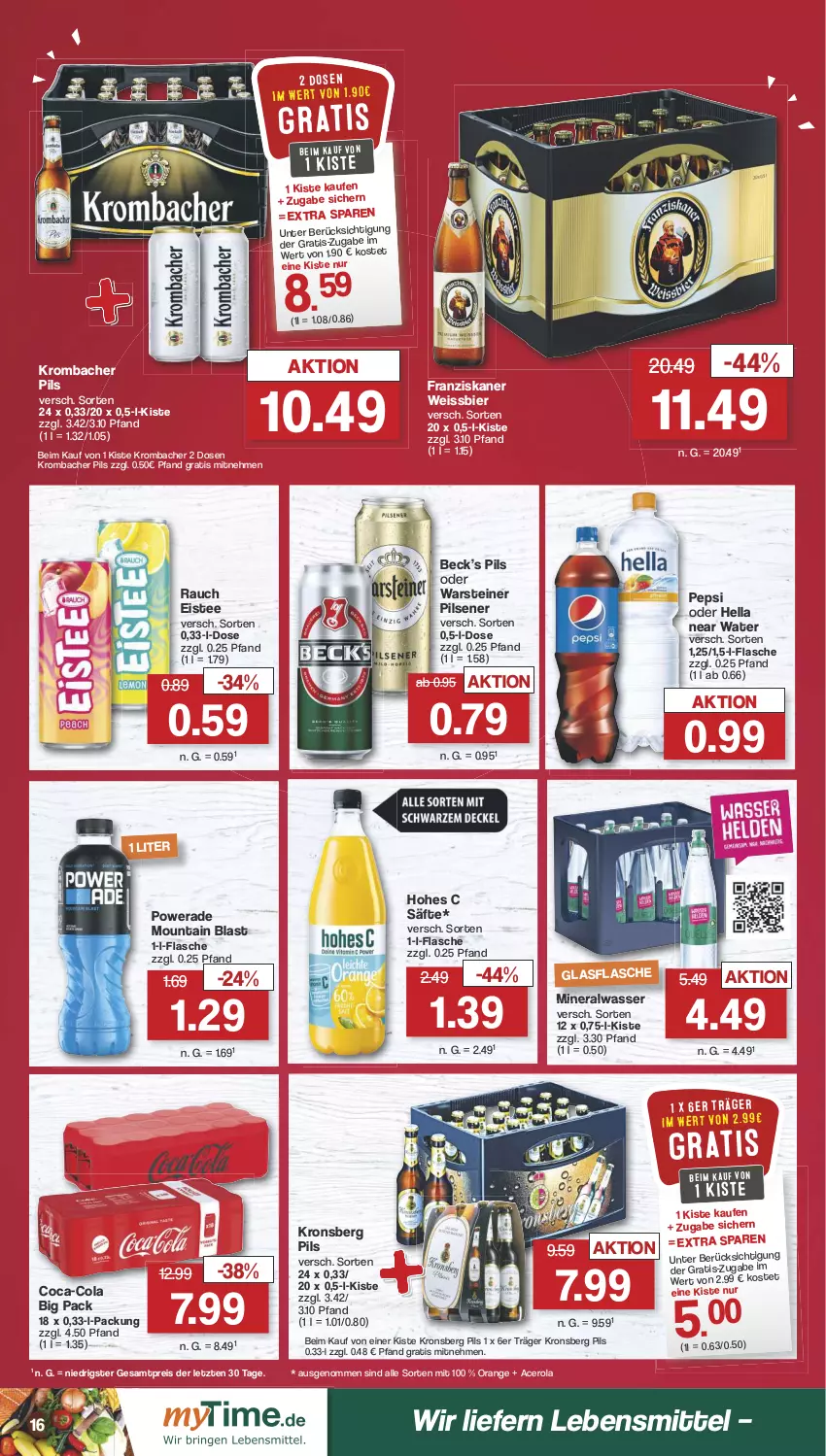 Aktueller Prospekt Famila - Prospekte - von 12.08 bis 17.08.2024 - strona 18 - produkty: acer, Alwa, bier, coca-cola, cola, eis, eistee, flasche, franziskaner, hella, Hohes C, krombache, krombacher, krombacher pils, lebensmittel, mineralwasser, orange, pepsi, pils, pilsener, Rauch, reis, säfte, steiner, tee, Ti, warsteiner, wasser, weissbier, ZTE