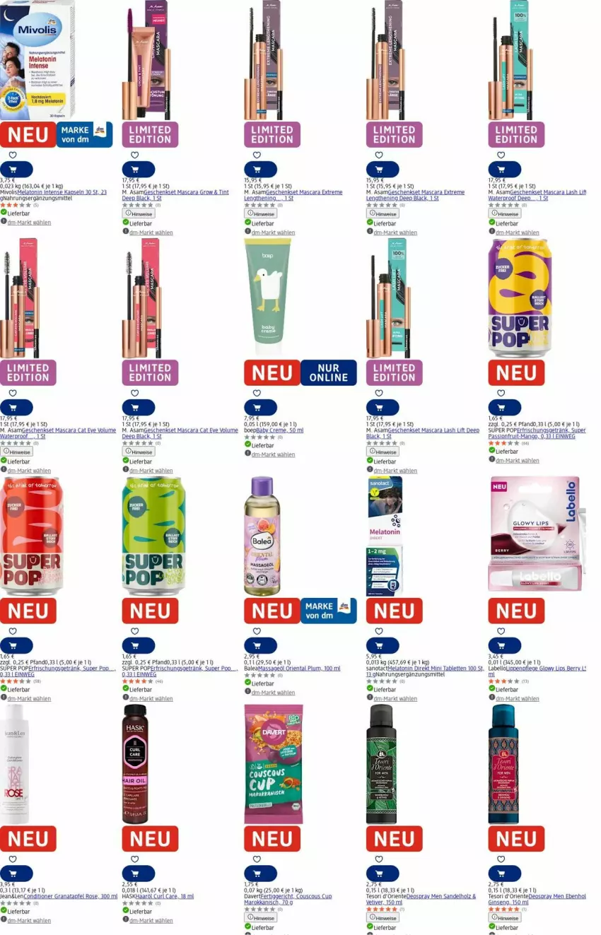 Aktueller Prospekt Dm Drogerie - Prospekte - von 01.09 bis 10.09.2025 - strona 22 - produkty: akku, apfel, couscous, creme, deo, deospray, eis, ente, erfrischungsgetränk, fertiggericht, geschenkset, getränk, gin, grana, granatapfel, Holz, Labello, lack, Lippenpflege, mango, Mascara, Rana, tee, Ti, Wels