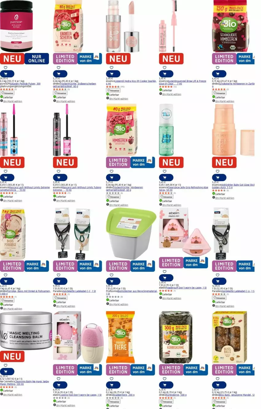 Aktueller Prospekt Dm Drogerie - Prospekte - von 01.09 bis 10.09.2025 - strona 24 - produkty: ball, beere, beeren, bio, Cap, Clin, cookie, deka, eimer, eis, Engel, früchte, Handy, himbeer, himbeere, himbeeren, Kette, Kollagen, Kürbis, kürbiskerne, ladekabel, leimer, mandel, Mascara, porridge, Profissimo, Ria, salz, schoko, sim, Ti, Tiere, Trockenfrüchte