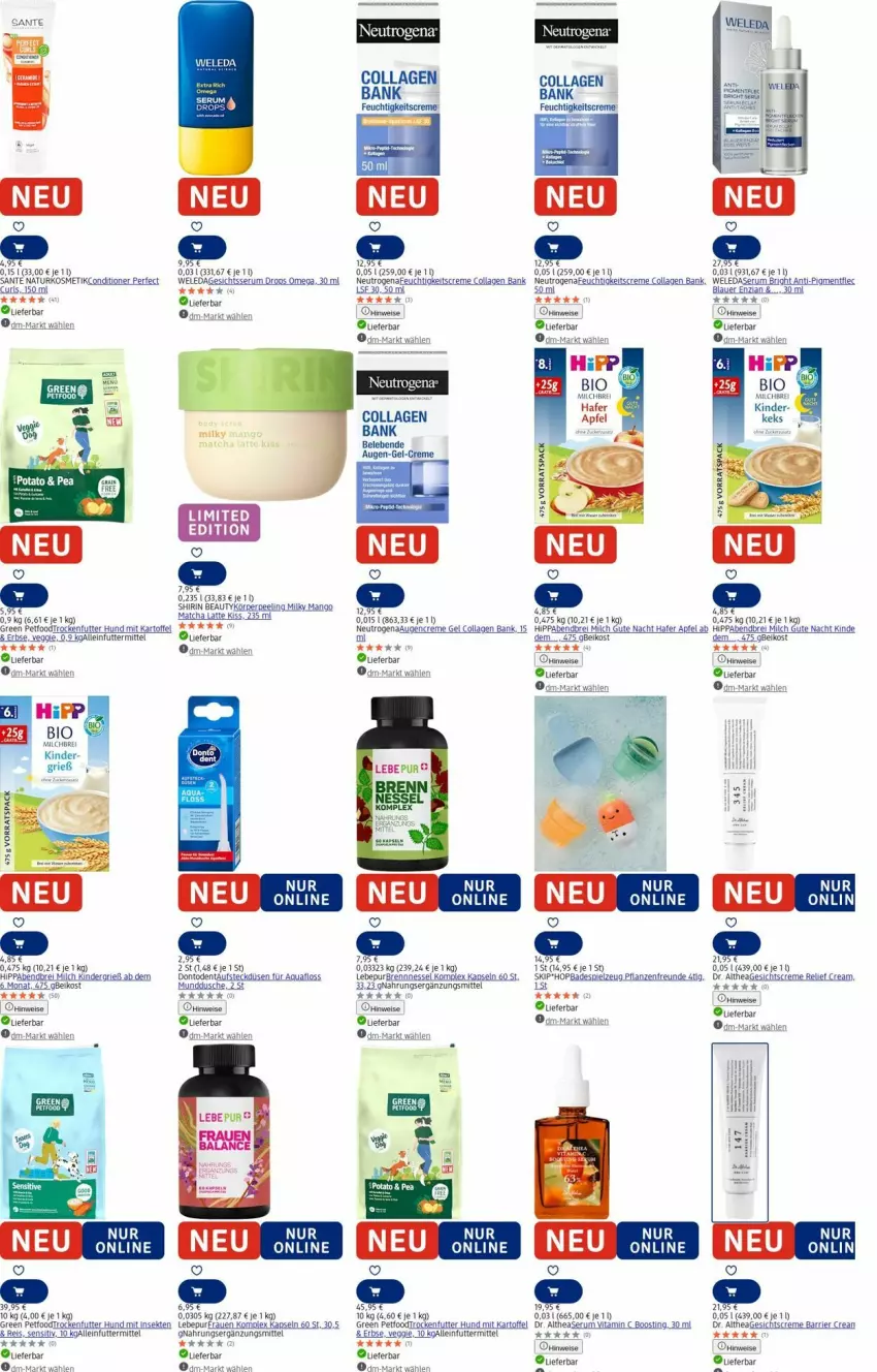 Aktueller Prospekt Dm Drogerie - Prospekte - von 01.09 bis 10.09.2025 - strona 29 - produkty: alleinfuttermittel, apfel, aqua, auer, Bad, Bank, bio, Brei, Collagen, creme, Creme gel, dusche, eis, feuchtigkeitscreme, Gesichtscreme, hafer, hipp, kartoffel, keks, Kinder, kosmetik, LG, mango, milch, natur, naturkosmetik, neutrogena, omega, Peeling, pflanze, pflanzen, reis, rel, rum, SANTE, sekt, Serum, spielzeug, tee, Thea, Ti, trockenfutter, uhu, veggie, vita, weleda