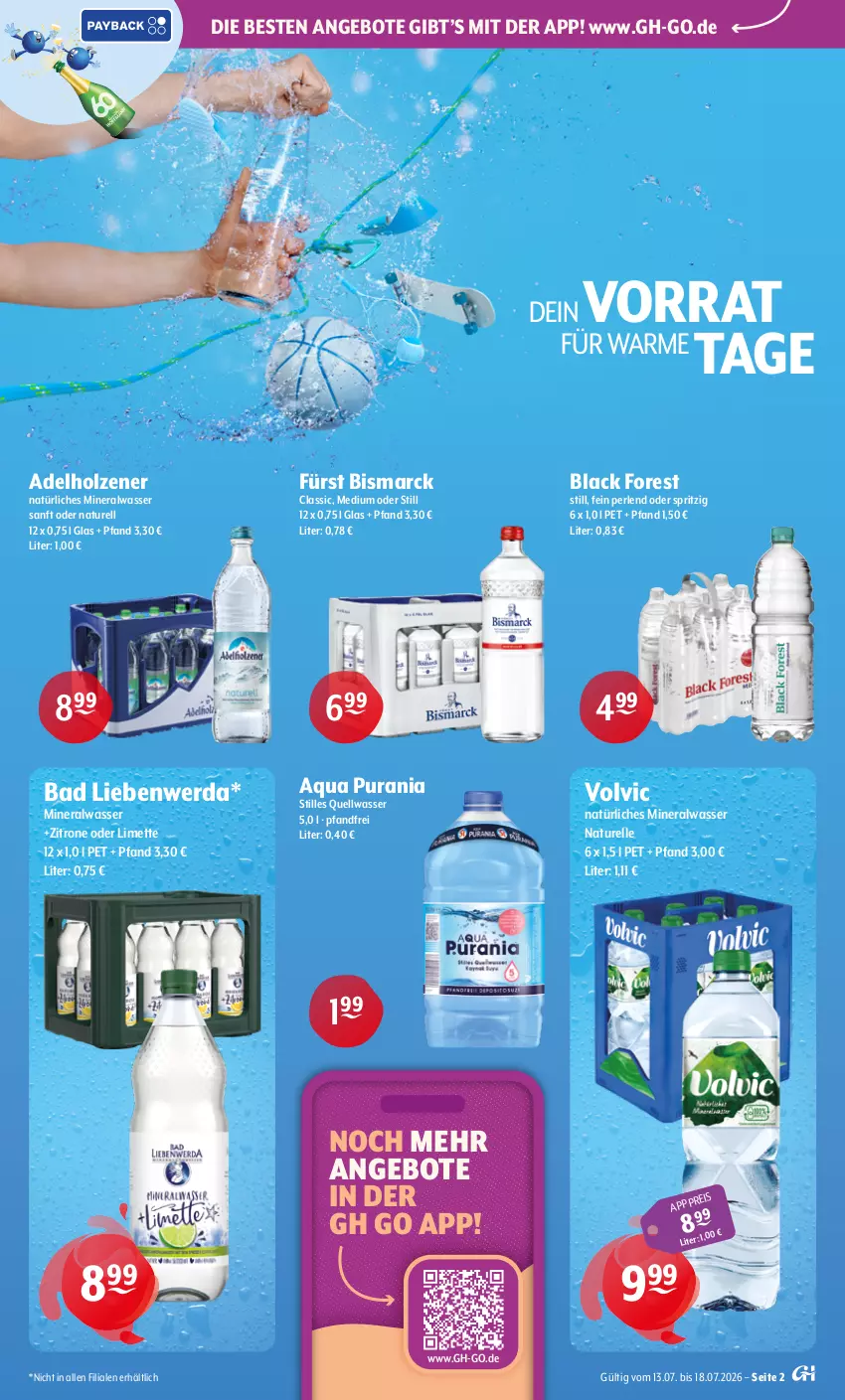 Aktueller Prospekt Getraenke Hoffmann - Prospekte - von 13.07 bis 18.07.2026 - strona 2 - produkty: adelholzener, Alwa, angebot, angebote, aqua, Bad, Bad Liebenwerda, bismarck, black forest, eis, elle, Holz, lack, limette, Mett, mineralwasser, natur, natürliches mineralwasser, perlen, rel, Ti, volvic, wasser, zitrone