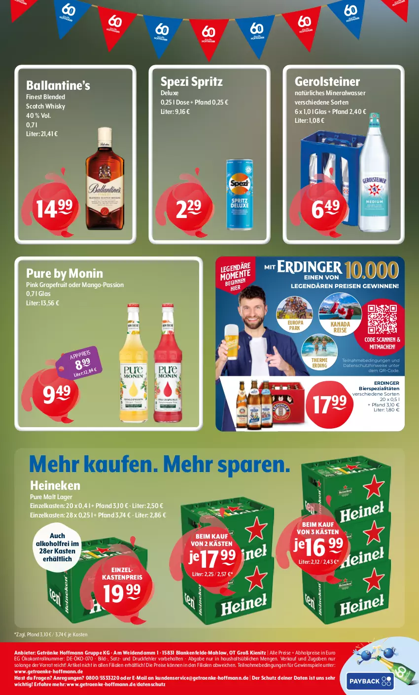 Aktueller Prospekt Getraenke Hoffmann - Prospekte - von 13.07 bis 18.07.2026 - strona 8 - produkty: abholpreise, alkohol, Alwa, ball, bier, bierspezialitäten, blended scotch, blended scotch whisky, eis, erdinger, gerolsteine, gerolsteiner, getränk, getränke, gewinnspiel, grapefruit, heineken, mango, mineralwasser, monin, natürliches mineralwasser, reis, scotch, scotch whisky, Spezi, Spiele, steiner, Ti, wasser, whisky