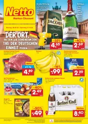 Gazetka promocyjna Netto Marken-Discount - Filial-Angebote - Gazetka - ważna od 01.10 do 01.10.2022 - strona 1 - produkty: angebot, banane, bananen, berliner, berliner kindl, bestpreis, bohne, butter, ecco, eier, eis, fisch, fischstäbchen, frucht, fruchtsecco, gin, iglo, jacobs, jacobs krönung, Jubiläums, kaffee, maggi, maggi fix, ndk, pils, pilsener, reis, rotkäppchen, schwein, schweine, sekt, Streichzart, Ti, versandkostenfrei, weihenstephan, wein, weine, ZTE