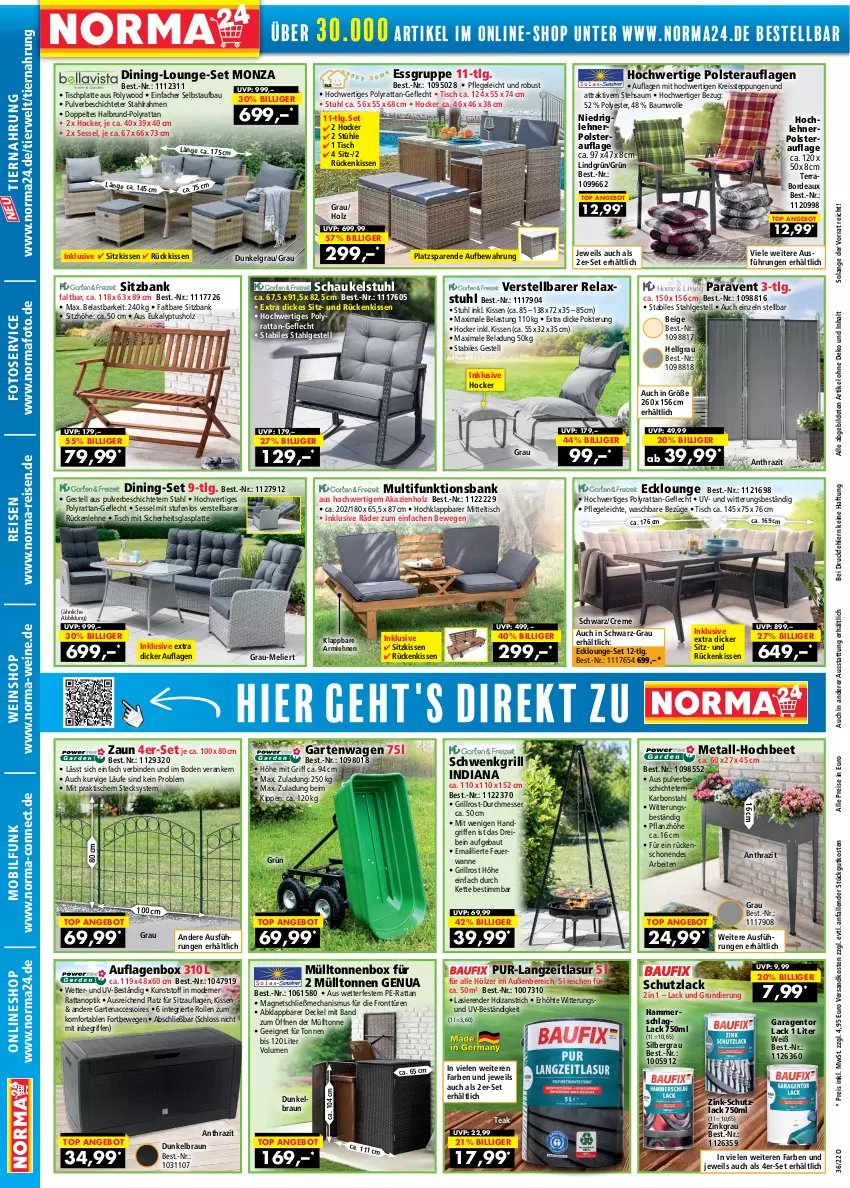 Aktueller Prospekt Norma - Norma - von 25.08 bis 11.09.2022 - strona 2 - produkty: ACC, accessoires, angebot, armlehnen, auflagenbox, Bank, Bau, baumwolle, binden, braun, creme, decke, Deckel, eis, Garten, glasplatte, grill, grillrost, hocker, Holz, HP, Kette, kissen, lack, latte, LG, lounge-set, Magnets, messer, Mode, ndk, Paravent, reis, reiss, rel, Rückenkissen, rückenlehne, rwe, Schaukel, sessel, Sitzauflage, sitzbank, Sitzhöhe, sitzkissen, stuhl, Stühl, Ti, tiernahrung, tisch, tischplatte, Wanne, wein, weine, weinshop, wolle