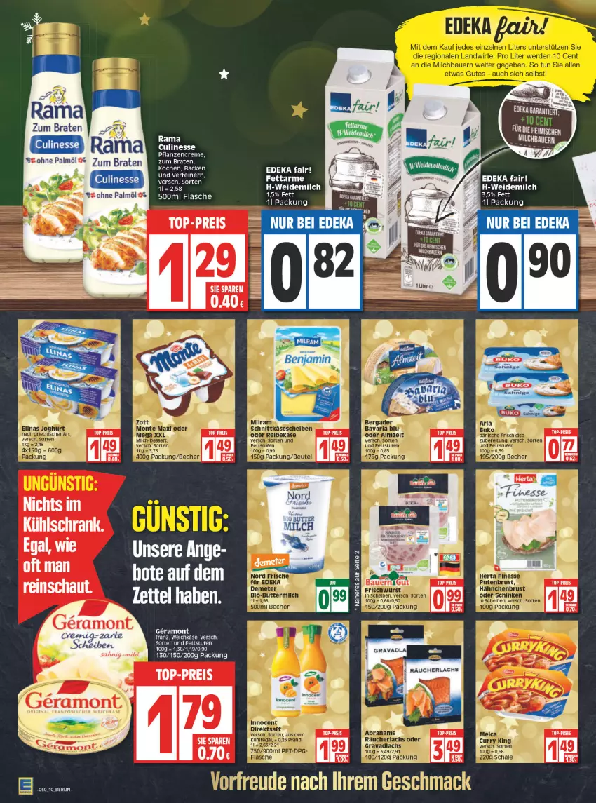 Aktueller Prospekt Edeka - Angebote der Woche - von 13.12 bis 18.12.2021 - strona 10 - produkty: auer, Bau, Bauer, braten, creme, deka, eis, flasche, kühlschrank, mac, milch, pflanze, pflanzen, pflanzencreme, rama, reis, Schrank, Ti, top-preis, weidemilch