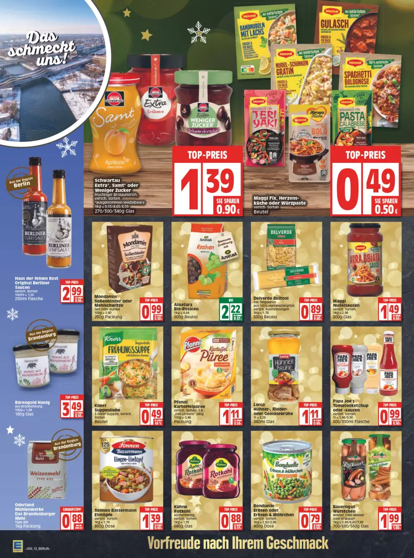 Aktueller Prospekt Edeka - Angebote der Woche - von 13.12 bis 18.12.2021 - strona 12 - produkty: aufstrich, brot, brotaufstrich, einkaufstipp, frucht, küche, mac, maggi, maggi fix, mehl, Schwartau, Ti, type 405, weizenmehl, zucker