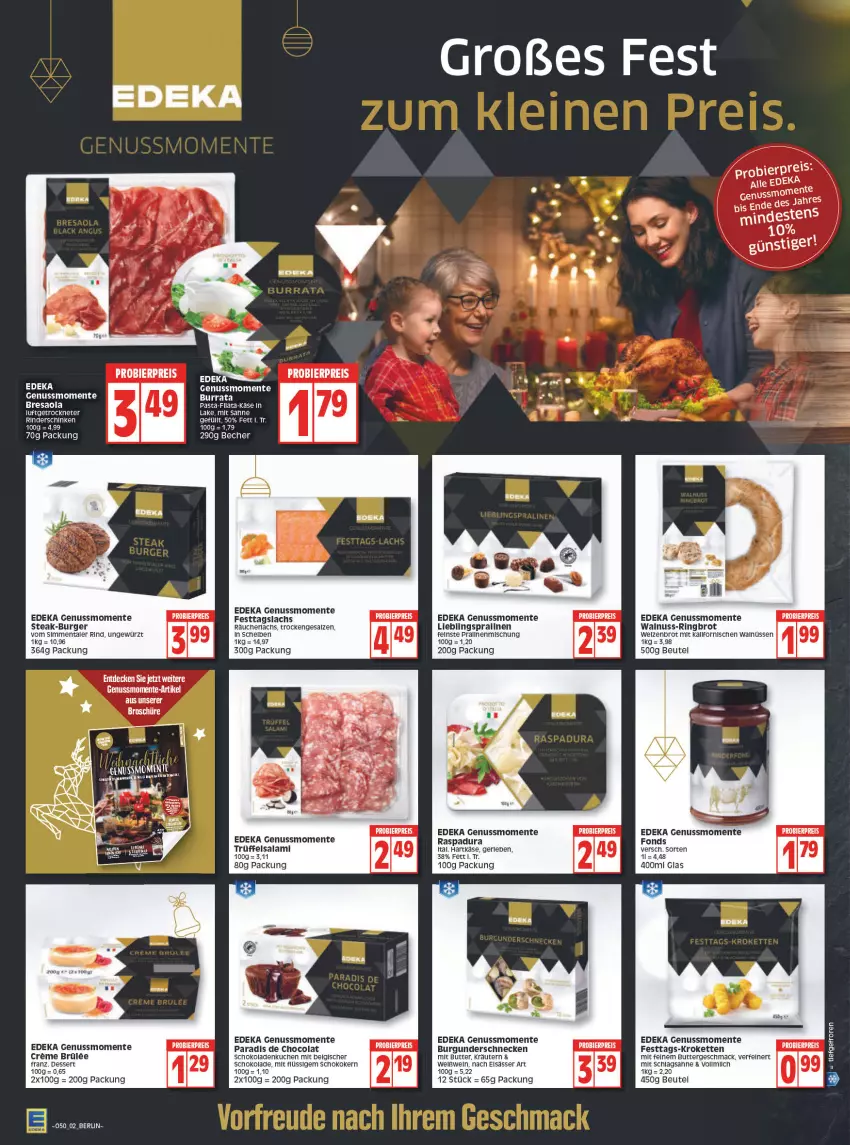 Aktueller Prospekt Edeka - Angebote der Woche - von 13.12 bis 18.12.2021 - strona 2 - produkty: Becher, beutel, bier, Bresaola, brot, burger, burgunder, butter, cola, decke, deka, dessert, eis, elsässer art, ente, gewürz, hartkäse, Käse, Kette, kräuter, kräutern, Kroketten, kuchen, lachs, LG, mac, nuss, pasta, pralinen, Räucherlachs, reis, resa, rind, rinder, ring, sahne, salami, salz, schinken, schlagsahne, schoko, schokolade, schokoladen, sim, steak, Ti, Trüffel, walnuss, wein, Weißwein, Weizenbrot