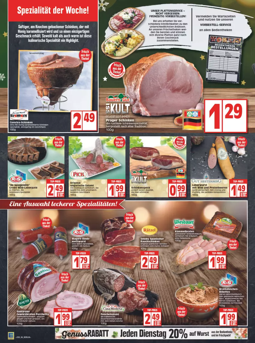 Aktueller Prospekt Edeka - Angebote der Woche - von 13.12 bis 18.12.2021 - strona 6 - produkty: auer, Bau, braten, dell, eis, elle, fenchel, fleisch, gewürz, Hähnchenfleisch, honig, karamell, mac, Mett, mettwurst, nuss, Rauch, reis, rind, salami, schinken, Spezi, tee, Ti, top-preis, wurst