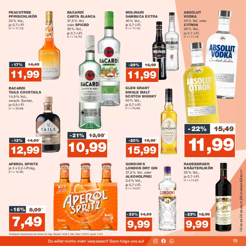 Aktueller Prospekt Real - von 04.09 bis 09.09.2023 - strona 15 - produkty: Absolut Vodka, alkohol, aperol, bacardi, Berger, cocktail, cocktails, dry gin, eis, gin, Glen Grant, gordon, Gordon’s, kräuter, kräuterlikör, LG, likör, london dry, london dry gin, Molinari, pfirsich, radeberger, reis, sambuca, scotch, scotch whisky, single malt, vodka, whisky, ZTE