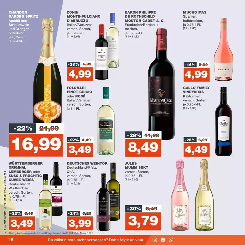 Aktueller Prospekt Real - von 04.09 bis 09.09.2023 - strona 18 - produkty: aperitif, Berger, cuvée, eis, frucht, gallo, gallo family, gin, jules mumm, LG, likör, merl, merlot, monte, mumm, orange, orangen, Pinot, pinot grigio, reis, sekt, Ti, wein, zonin, ZTE