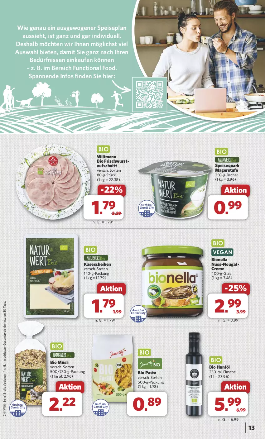 Aktueller Prospekt Combi - Prospekte - von 30.12.2024 bis 04.01.2025 - strona 13 - produkty: aufschnitt, Becher, bio, creme, eis, flasche, Käse, käsescheiben, müsli, nuss, pasta, quark, reis, speisequark, Ti, wiltmann, wurst, ZTE