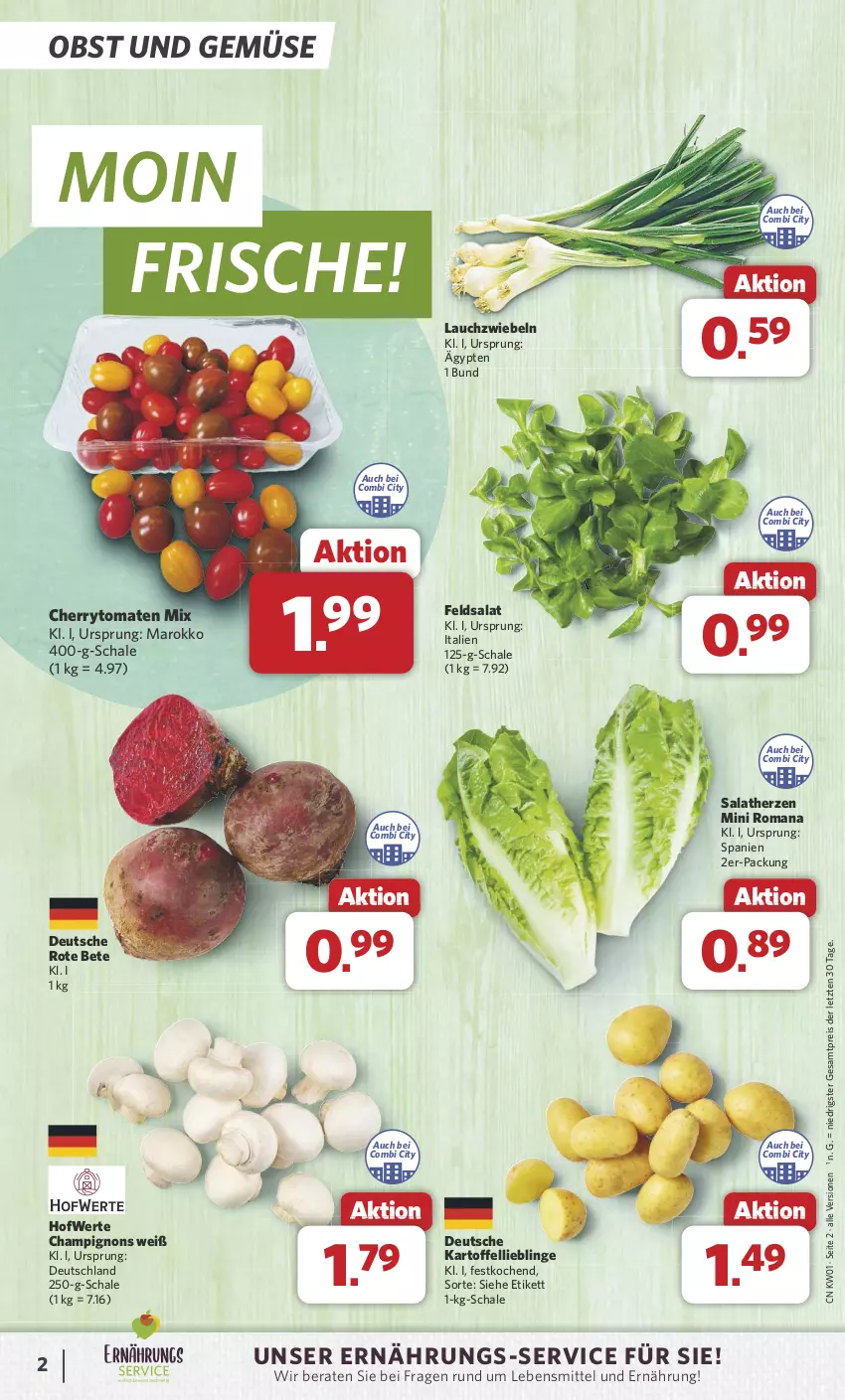 Aktueller Prospekt Combi - Prospekte - von 30.12.2024 bis 04.01.2025 - strona 2 - produkty: champignon, champignons, cherrytomaten, eis, feldsalat, kartoffel, Lauchzwiebel, lauchzwiebeln, lebensmittel, obst, Obst und Gemüse, reis, rote bete, salat, salatherzen, Schal, Schale, Ti, tomate, tomaten, und gemüse, ZTE, zwiebel, zwiebeln